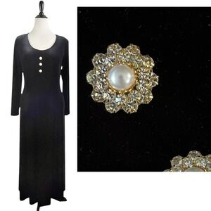 VINTAGE J. Stevens Carol Escritor Black Velvet DRESS 14 Rhinestone Holiday Party